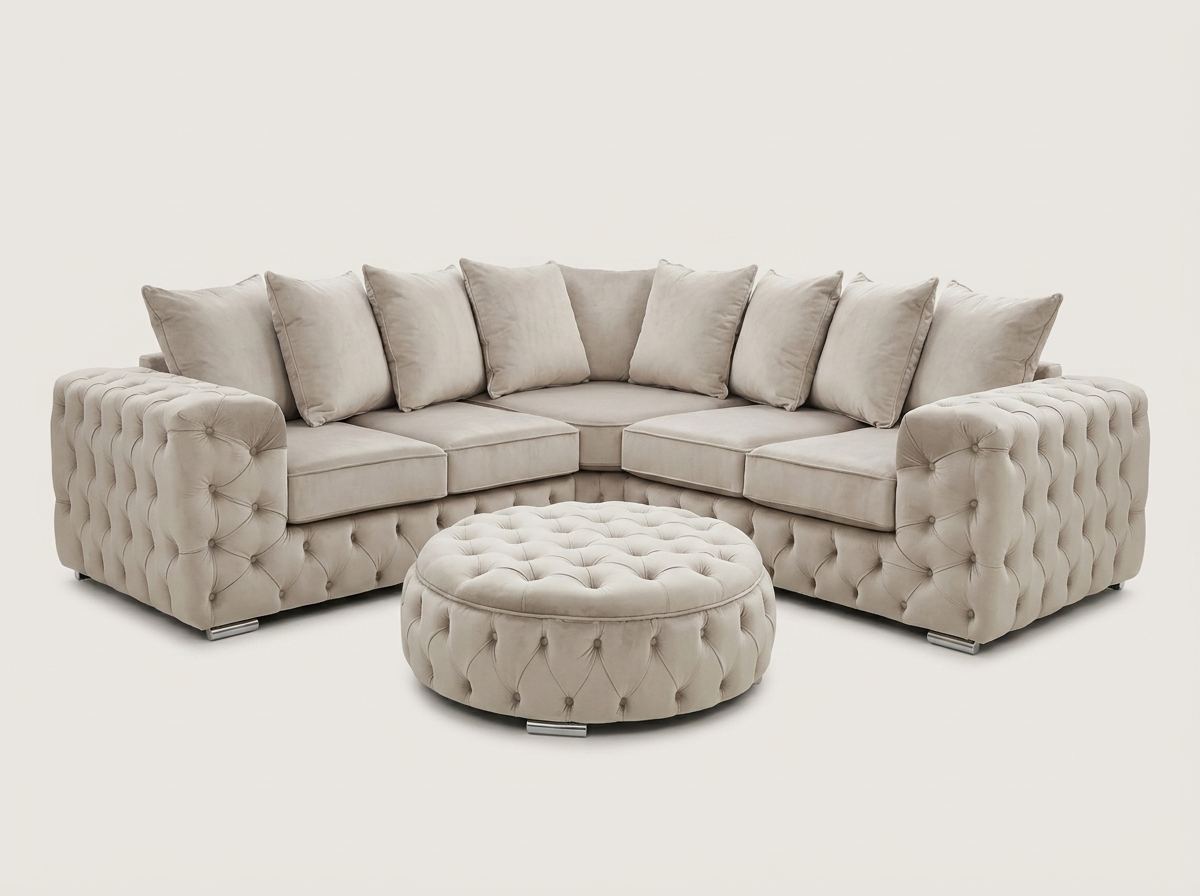 Ashton Corner Sofa by Barki Sofa Hub — cream, shown with round footstool