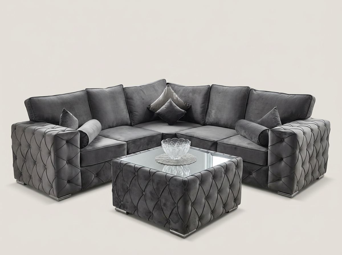 Ashton Corner Sofa by Barki Sofa Hub — charcoal, shown with coffee table