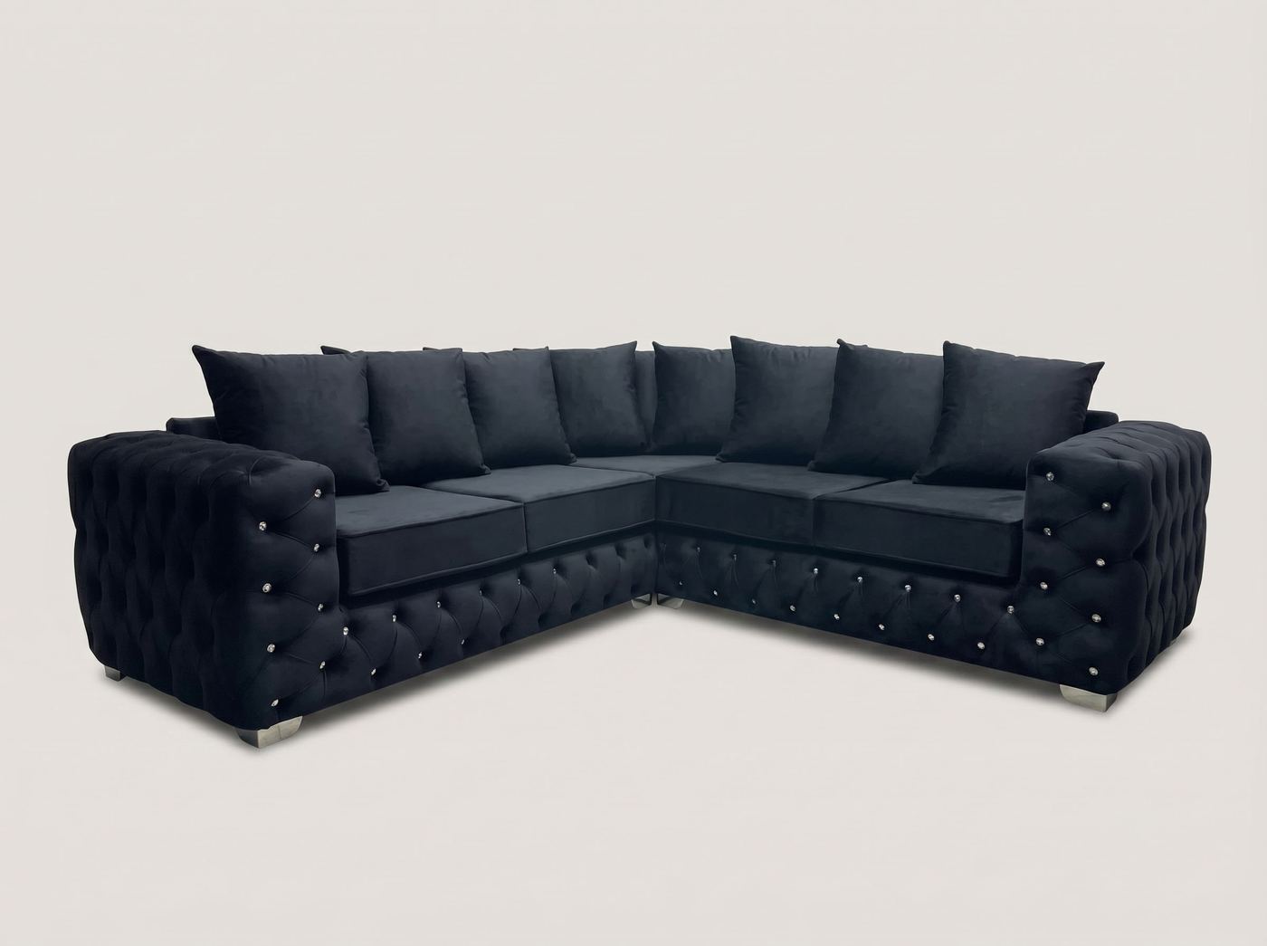 Ashton Corner Sofa by Barki Sofa Hub — black with diamante buttons