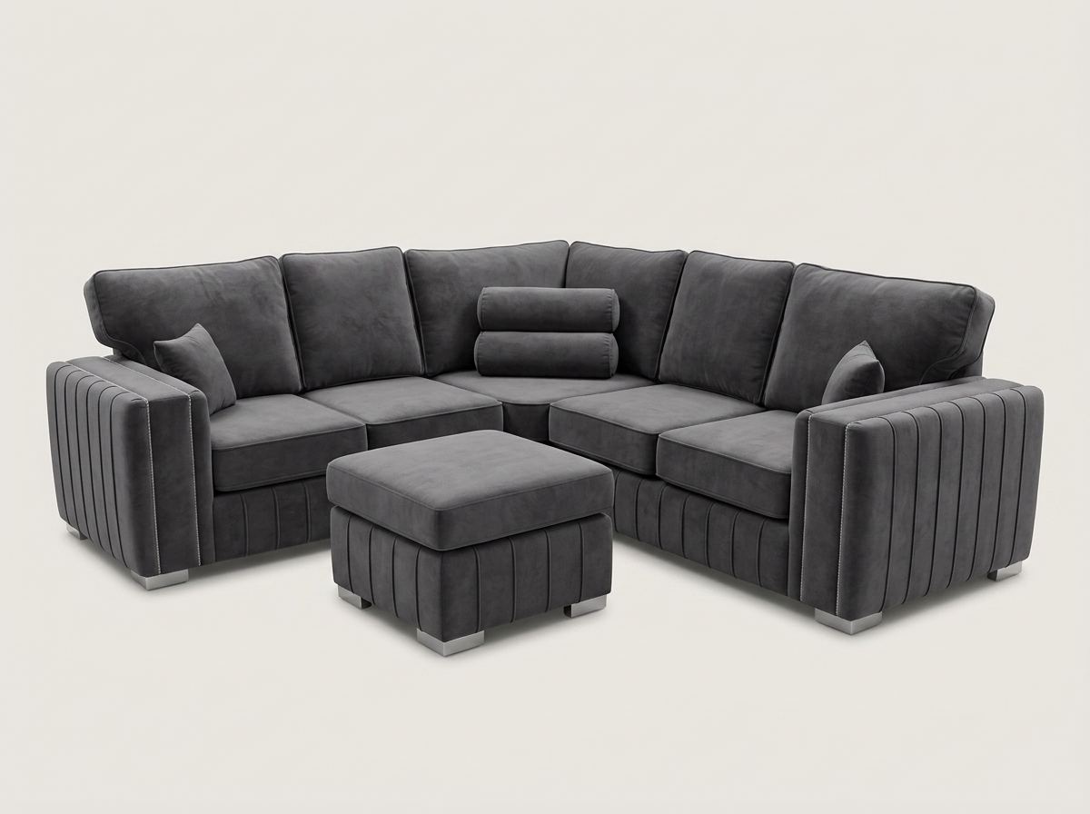Lilly Alaska Sofa by Barki Sofa Hub — charcoal corner, shown with footstool