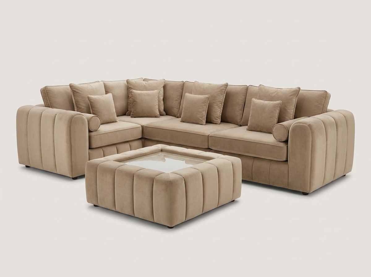 Lilly Alaska Sofa by Barki Sofa Hub — mink corner, shown with coffee table