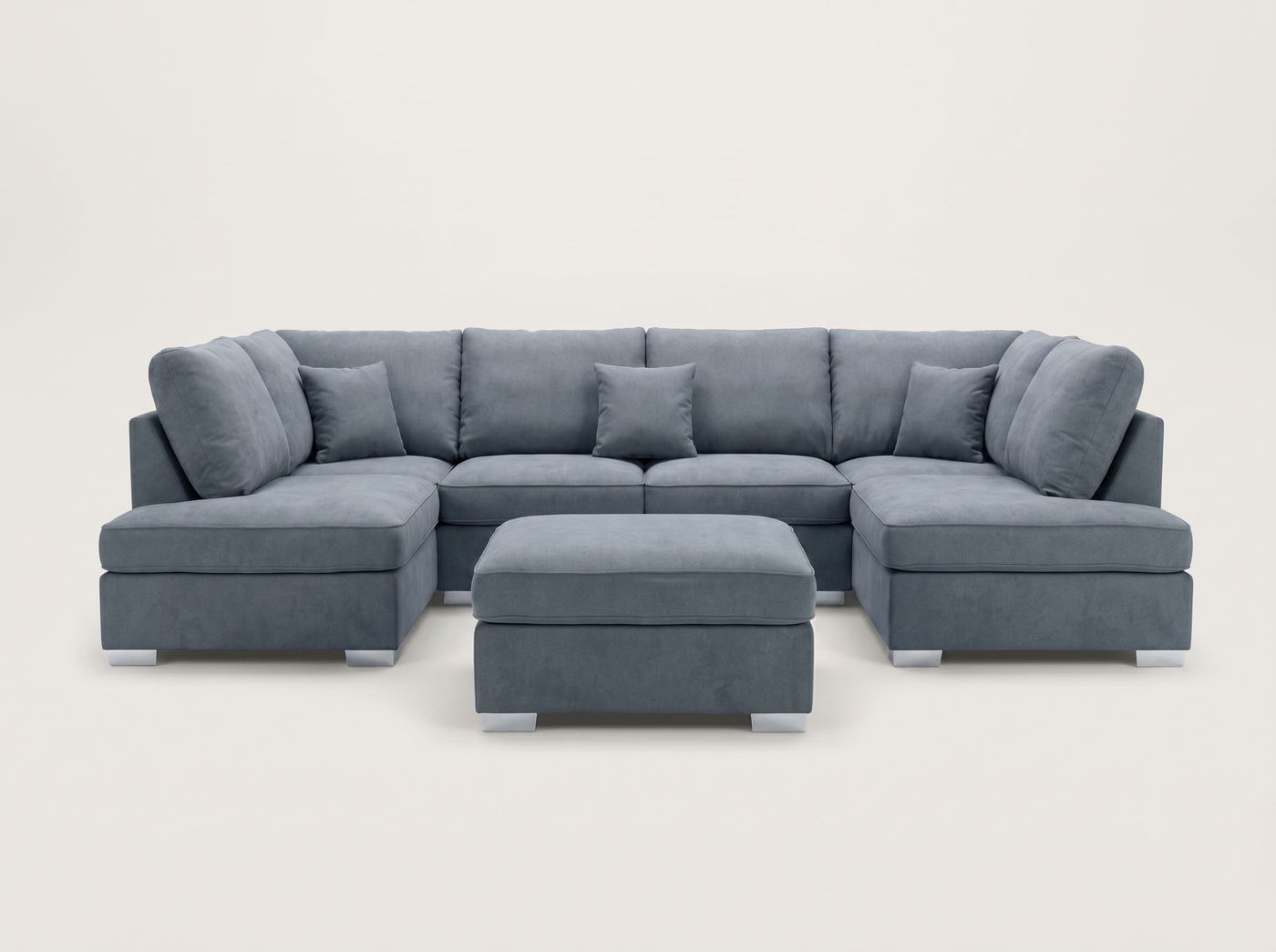 U-Shape Sofa by Barki Sofa Hub — blue-grey, shown with footstool