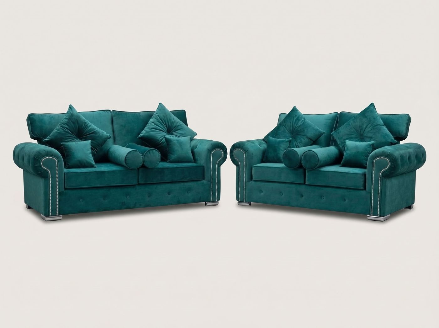 Olympia 2+3 Seater Sofa by Barki Sofa Hub — teal set with bolster cushions